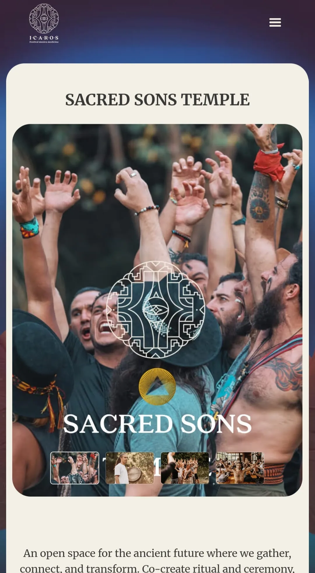 Icaros Medicine Festival mobile screenshots new projects sacred sons