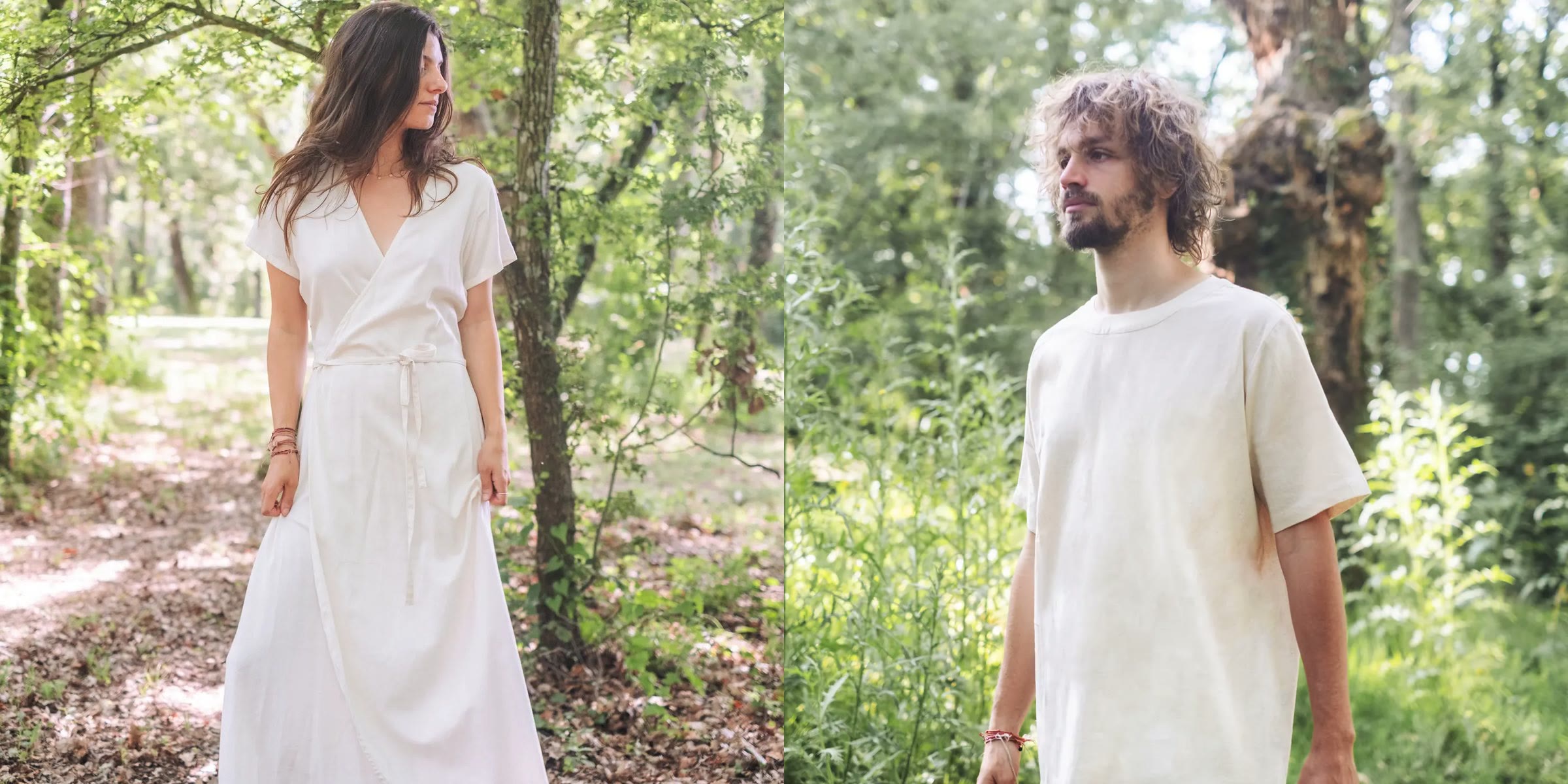 Ana from You are Love in the forest, wearing one of their organic dresses