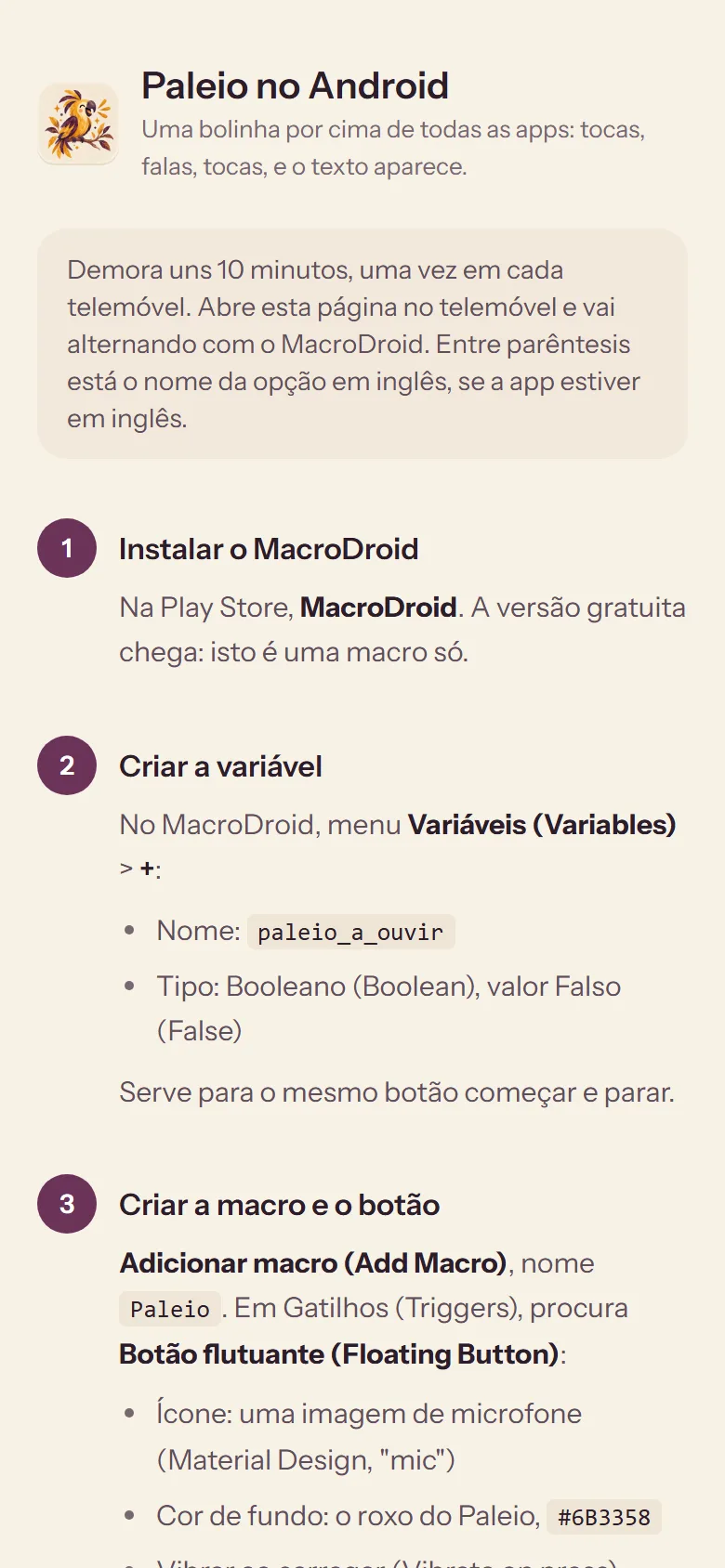 The Paleio guide for Android: setting up the floating bubble.