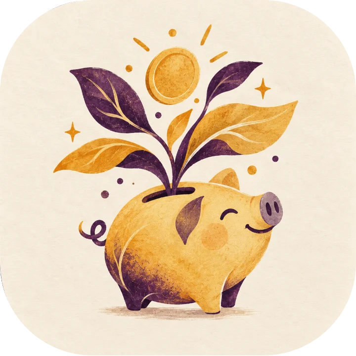 O ícone da app Pataca: uma porquinha mealheira dourada com uma planta a crescer da ranhura, e uma moeda por cima.